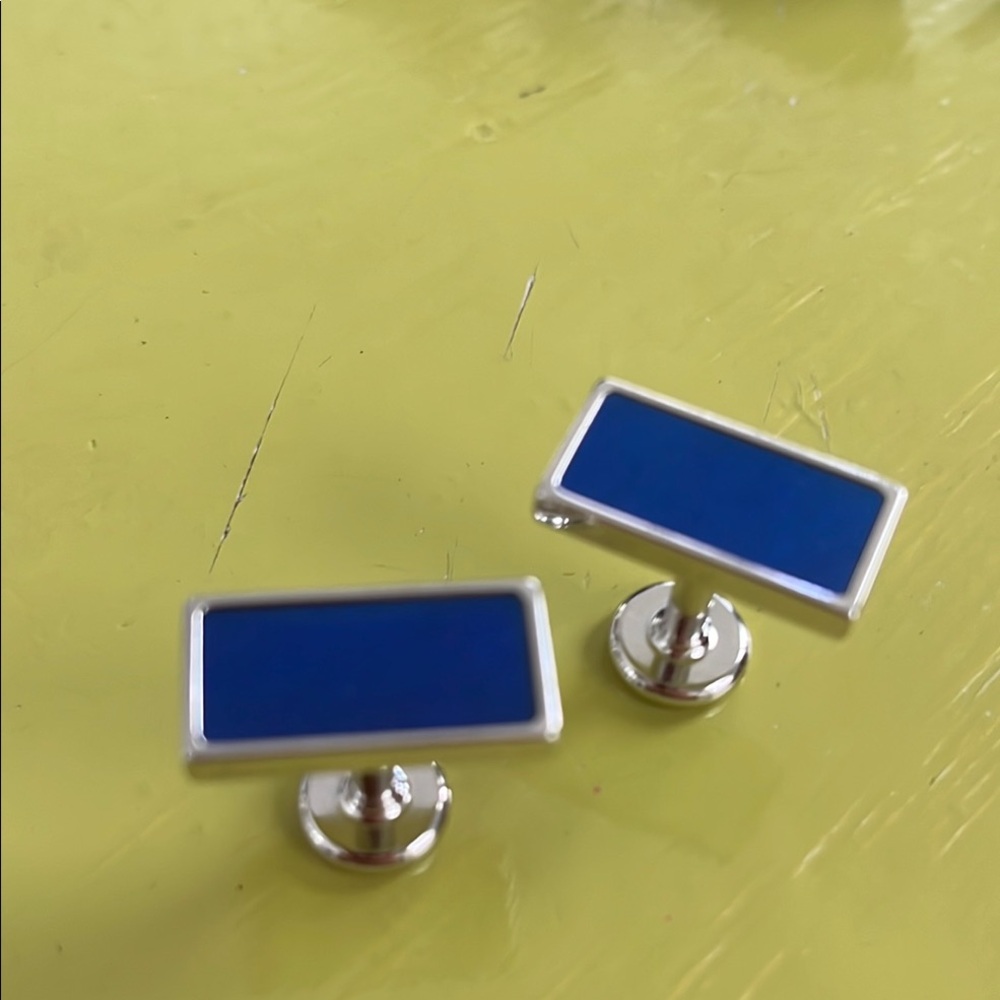 Silver And Blue Rectangular Cufflinks - image 2